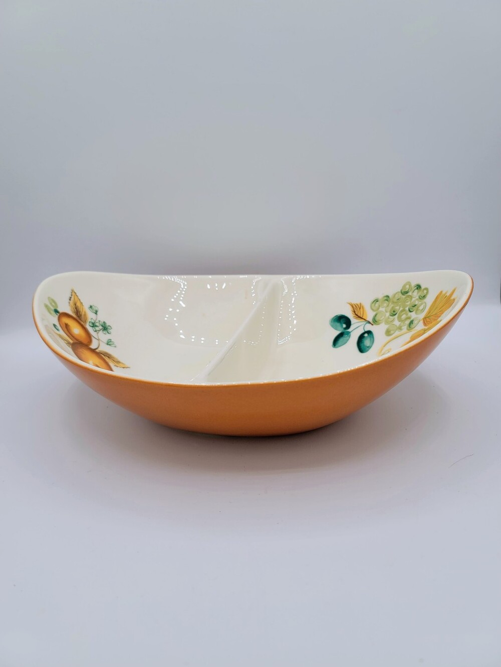 Iroquois Informal Ben Seibel Old Orchard Orange Divided Serving Bowl MCM Vintage